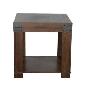 Modern Industrial Lift-Top End Table - Hardwood Solids, Mango Veneers - Medium Cherry Finish, Metal Bracket Accents - Functional and Stylish Design