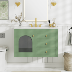 30x18x19.6 Inches Elegant Floating Bathroom Vanity Sink and Cabinet Combo - 1 Door and 2 Drawers