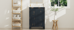 24x18x34 Inches Vintage Style Small Bathroom Vanity Combo with Ceramic Sink, 2 Soft-close Doors