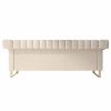 FX-P81-CW2 SOFA Modern Cream Velvet Sofa with Gold Accents - Sleek Channel-Tufted Upholstery, 3-Seat Couch for Living Room and Office Decor