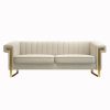 FX-P81-CW2 SOFA Modern Cream Velvet Sofa with Gold Accents - Sleek Channel-Tufted Upholstery, 3-Seat Couch for Living Room and Office Decor