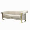 FX-P81-CW2 SOFA Modern Cream Velvet Sofa with Gold Accents - Sleek Channel-Tufted Upholstery, 3-Seat Couch for Living Room and Office Decor