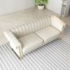FX-P81-CW2 SOFA Modern Cream Velvet Sofa with Gold Accents - Sleek Channel-Tufted Upholstery, 3-Seat Couch for Living Room and Office Decor