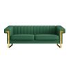 FX-P81PU-GR SOFA Modern Green PU Sofa with Gold Accents - Sleek Channel-Tufted Upholstery, 3-Seat Couch for Living Room and Office Decor