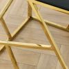 Modern Rectangular Coffee Accent Table with Black Tempered Glass Top and Stainless Steel Frame for Living Room Bedroom - Gold