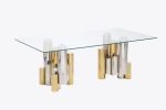 Stainless Steel Rectangular Accent Glass Coffee Table for Living Room- 48" Modern Sleek Center Table Table with Clear Tempered Glass