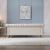 FX-P81-CW2 SOFA Modern Cream Velvet Sofa with Gold Accents - Sleek Channel-Tufted Upholstery, 3-Seat Couch for Living Room and Office Decor