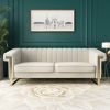 FX-P81-CW2 SOFA Modern Cream Velvet Sofa with Gold Accents - Sleek Channel-Tufted Upholstery, 3-Seat Couch for Living Room and Office Decor