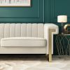 FX-P81-CW2 SOFA Modern Cream Velvet Sofa with Gold Accents - Sleek Channel-Tufted Upholstery, 3-Seat Couch for Living Room and Office Decor