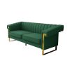 FX-P81PU-GR SOFA Modern Green PU Sofa with Gold Accents - Sleek Channel-Tufted Upholstery, 3-Seat Couch for Living Room and Office Decor