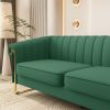 FX-P81PU-GR SOFA Modern Green PU Sofa with Gold Accents - Sleek Channel-Tufted Upholstery, 3-Seat Couch for Living Room and Office Decor