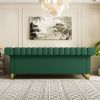 FX-P81PU-GR SOFA Modern Green PU Sofa with Gold Accents - Sleek Channel-Tufted Upholstery, 3-Seat Couch for Living Room and Office Decor