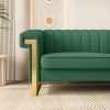FX-P81PU-GR SOFA Modern Green PU Sofa with Gold Accents - Sleek Channel-Tufted Upholstery, 3-Seat Couch for Living Room and Office Decor