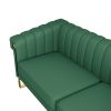 FX-P81PU-GR SOFA Modern Green PU Sofa with Gold Accents - Sleek Channel-Tufted Upholstery, 3-Seat Couch for Living Room and Office Decor