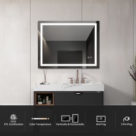 LED Lighted Bathroom Wall Mounted Mirror with High Lumen+Anti-Fog Separately Control+Dimmer Function (Color: as Pic)