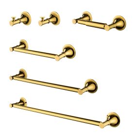 6 Piece Brass Bathroom Towel Rack Set Wall Mount (Color: as Pic)