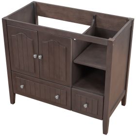 36" Bathroom Vanity Base Only;  Solid Wood Frame and MDF Boards (Color: Brown)