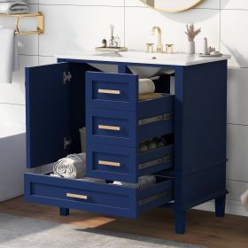 30" Bathroom Vanity , Modern Bathroom Cabinet with Sink Combo Set, Bathroom Storage Cabinet with a Soft Closing Door and 3 Drawers, Solid Wood Frame (Color: Blue)