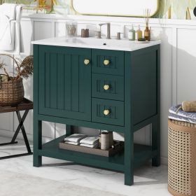 30inch Transitional Style Bathroom Vanity Cabinet Combo with Ceramic Sink (Color: Green)