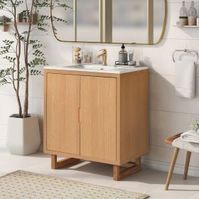 30" Bathroom vanity Set with Sink, Combo Cabinet, Bathroom Storage Cabinet, Solid Wood Frame (Color: Burly Wood)
