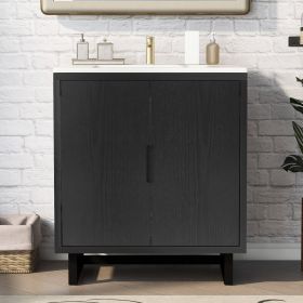30" Bathroom vanity Set with Sink, Combo Cabinet, Bathroom Storage Cabinet, Solid Wood Frame (Color: Black)