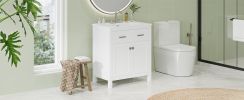 30-inch Bathroom Vanity with Ceramic Sink, Modern Green Single Bathroom Cabinet with 2 Doors and a Shelf, Soft Close Doors