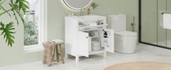 30-inch Bathroom Vanity with Ceramic Sink, Modern Green Single Bathroom Cabinet with 2 Doors and a Shelf, Soft Close Doors