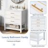 [Viedo]Modern 30inch Navy Blue/White Bathroom Vanity Cabinet Combo with Open Storge, Two Drawers