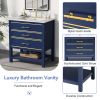 [Viedo]Modern 30inch Navy Blue/White Bathroom Vanity Cabinet Combo with Open Storge, Two Drawers