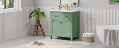 30-inch Bathroom Vanity with Ceramic Sink, Modern Green Single Bathroom Cabinet with 2 Doors and a Shelf, Soft Close Doors