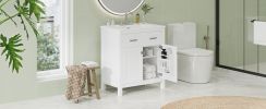 30-inch Bathroom Vanity with Ceramic Sink, Modern Green Single Bathroom Cabinet with 2 Doors and a Shelf, Soft Close Doors
